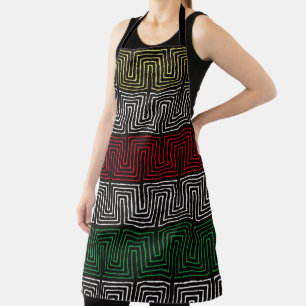 Tablier Gold Red Green Black White Tribal Maze panafricain