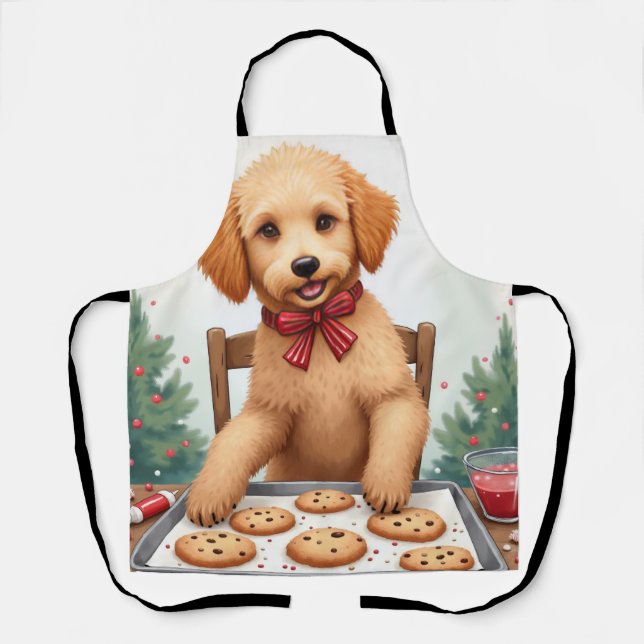 Tablier Golden Doodle Décorant des Cookies de Noël (Recto)