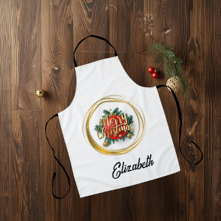 Tablier Golden Merry Christmas Personalized Apron