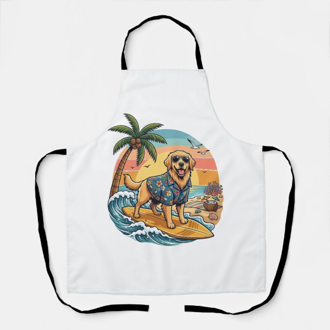 Tablier Golden Retriever Chien Surfant Planche de Surf Cou (Recto)