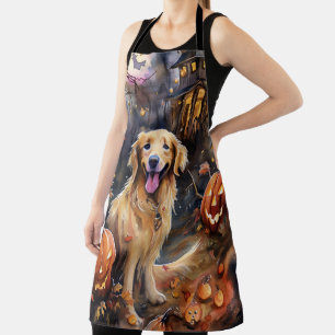 Tablier Golden Retriever d'Halloween avec des citrouilles 