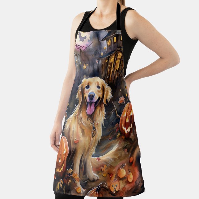 Tablier Golden Retriever d'Halloween avec des citrouilles  (Insitu)