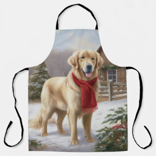 Tablier Golden Retriever Dog in Snow Christmas