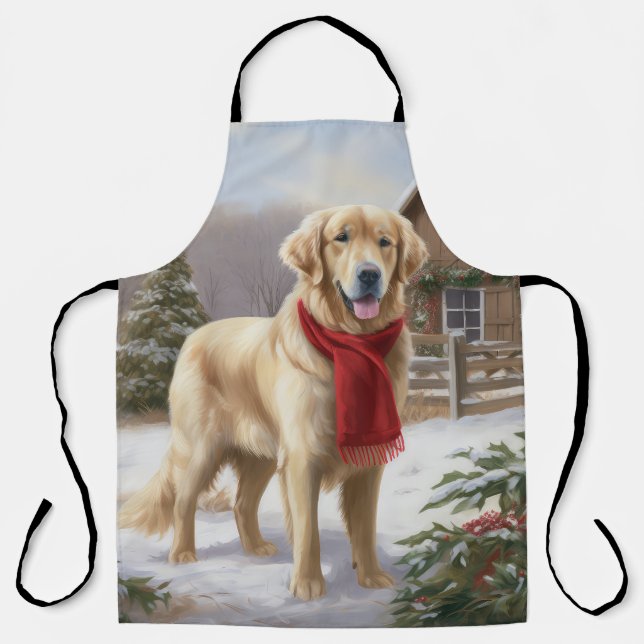 Tablier Golden Retriever Dog in Snow Christmas (Recto)