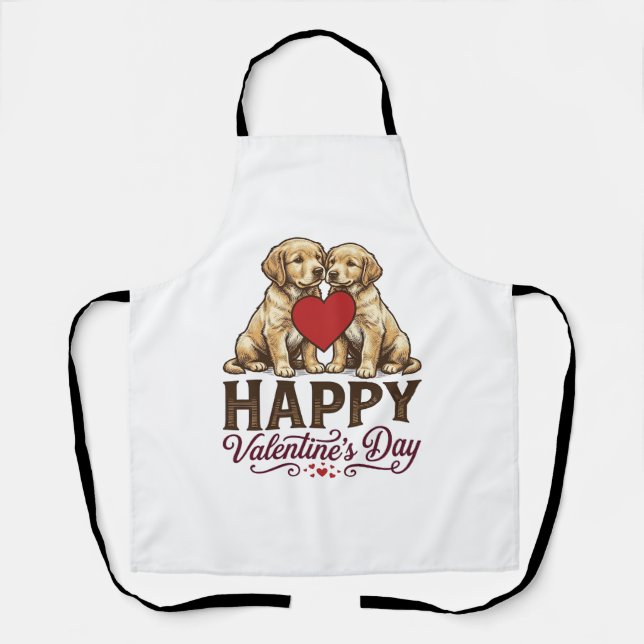 Tablier Golden Retriever Joyeuse Saint-Valentin (Recto)
