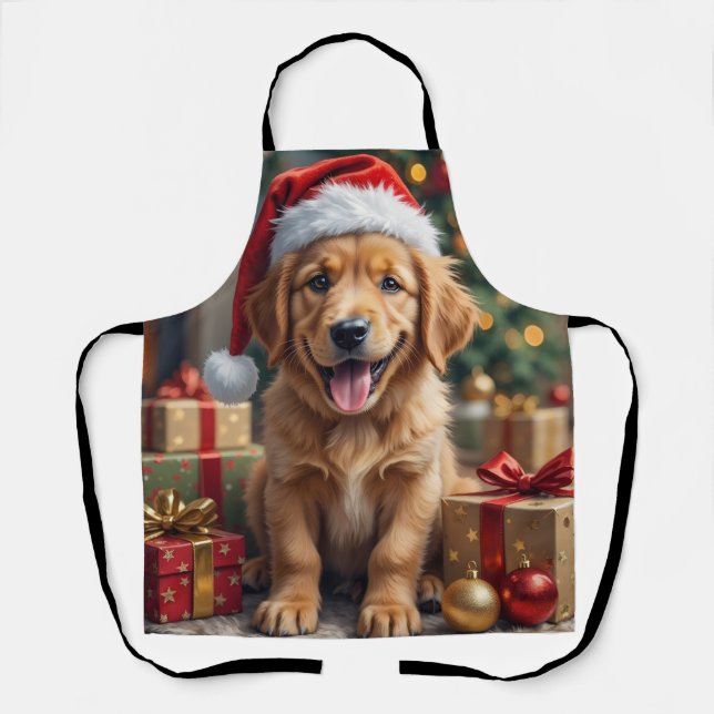 Tablier Golden Retriever Puppy's First Christmas Festive (Recto)
