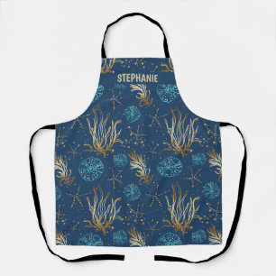 Tablier Golden Starfish & Coral Reef Motif sur Blue