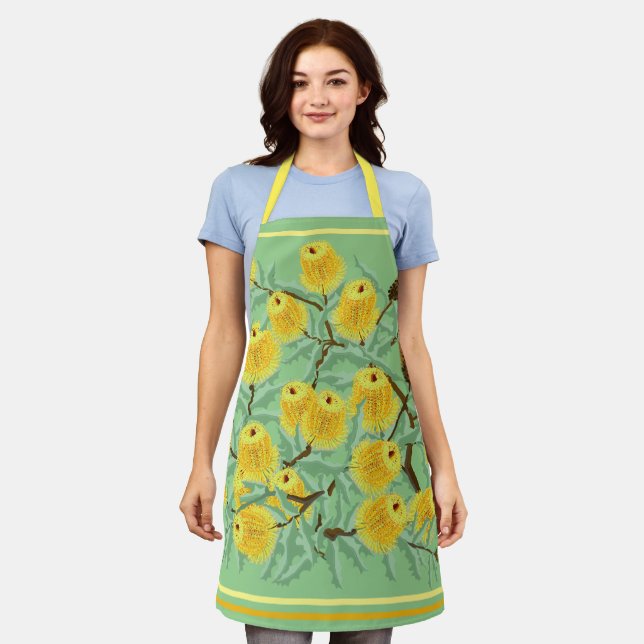 Tablier Golden yellow banksia blossom All-Over Print Apron (Porté)