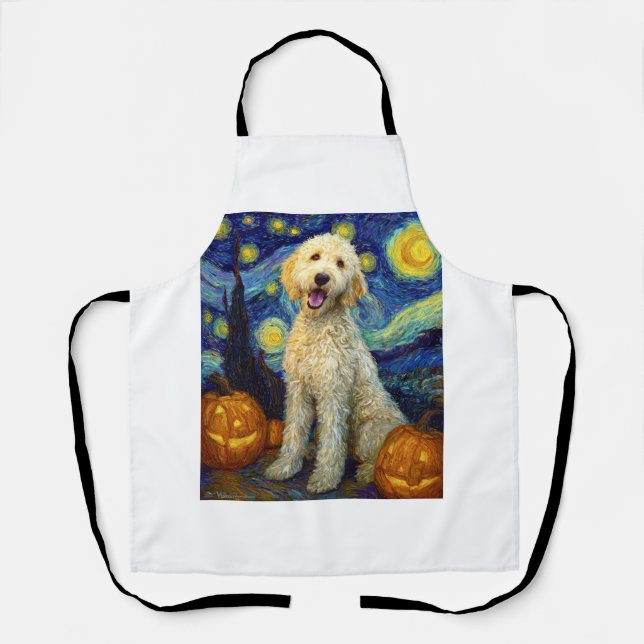 Tablier Goldendoodle Chien Mignon Halloween Jack O Lantern (Recto)