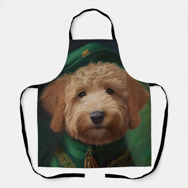 Tablier Goldendoodle Dog en tenue de la Saint Patrick (Recto)