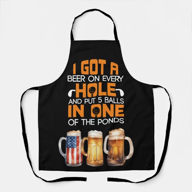 Tablier Golf Dit amusant avec Golfer et Bière (Recto)