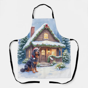 Tablier Gordon Setter Lodge enneigé Chapeau de Père Noël A