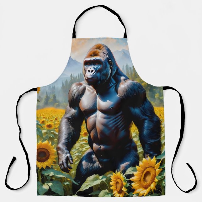Tablier Gorille Ape Dans Un Champ De Tournesol (Recto)