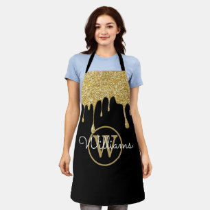Tablier Gouttes de paillettes dorées Monogramme Script Noi