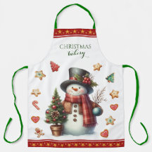 Tablier Grand Bonhomme de Neige et Cookies de Noël