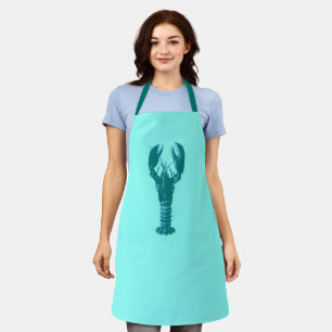 Tablier Grand homard turquoise sur fond aquarelle clair