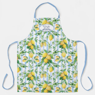 Tablier Grand-mère Fleur de citron rayure bleue et blanche