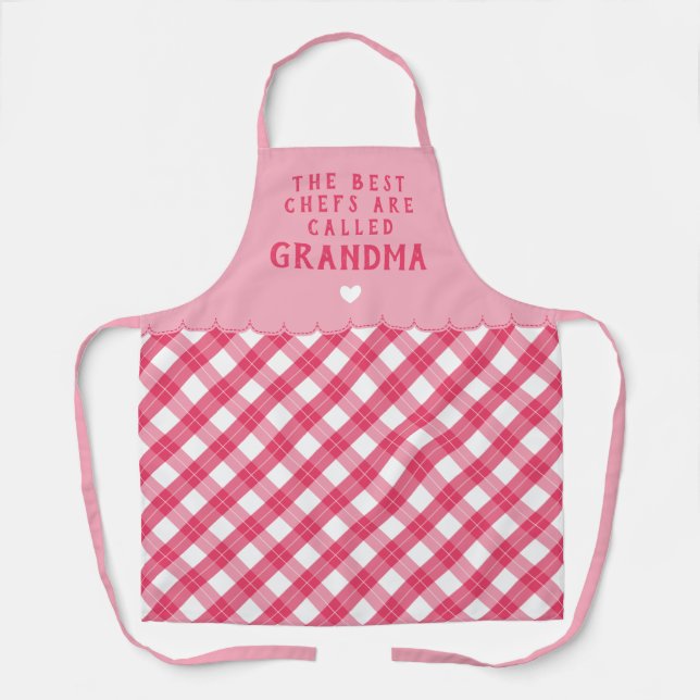 Tablier Grand-mère rose Meilleur Chef Coeur & Plaid (Recto)