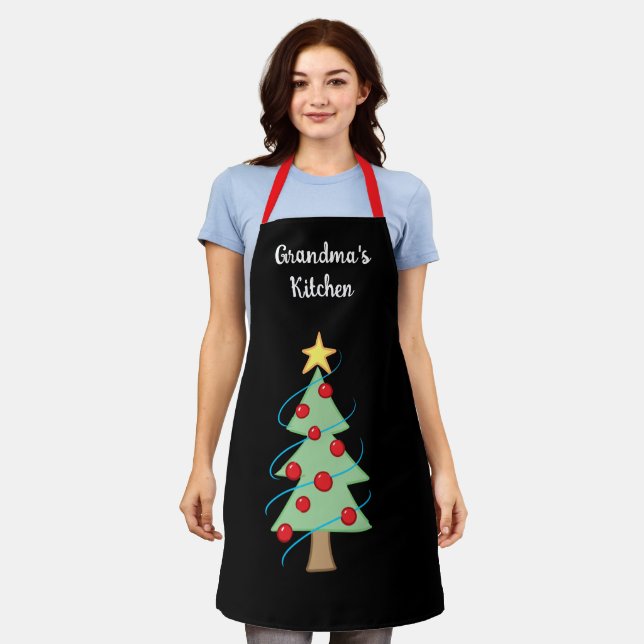 Tablier Grand-mère's Kitchen Christmas Tree Black Apron (Porté)
