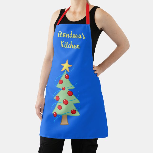 Tablier Grand-mère's Kitchen Christmas Tree Blue Apron (Insitu)