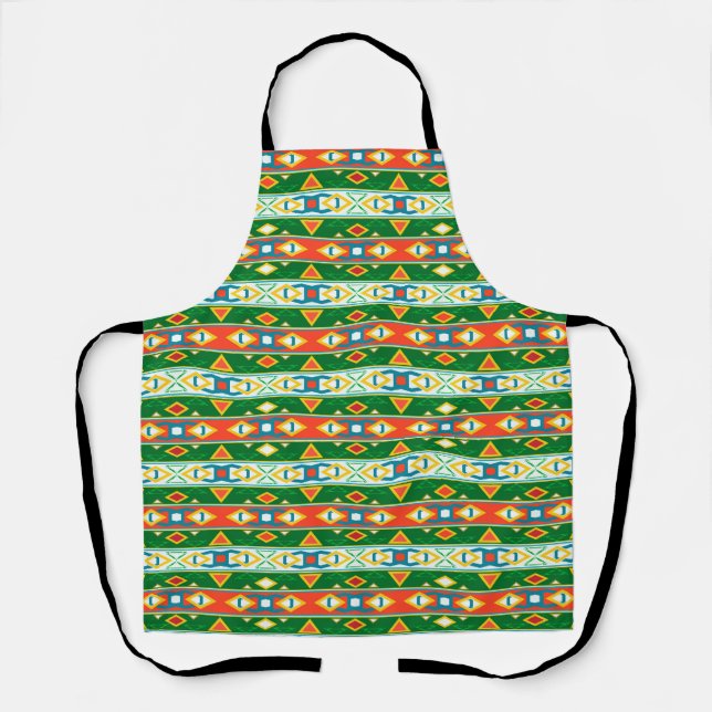 Tablier Grandes et formes géométriques vert orange blanc (Recto)