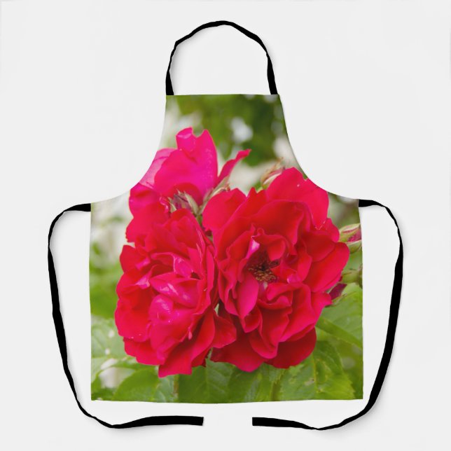 Tablier Grandes roses rouges dans le jardin (Recto)