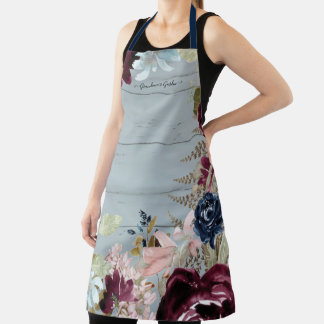 Tablier Grandma Bourgogne Floral rose Peony Dusty Blue Woo