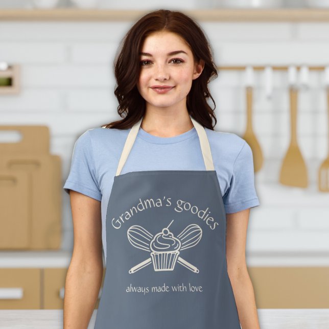 Tablier Grandma femme Cuisine cadeau de cuisson ("grandma's goodies" custom apron for grandma nana abuela granny cupcake and whisk blue & cream gift)