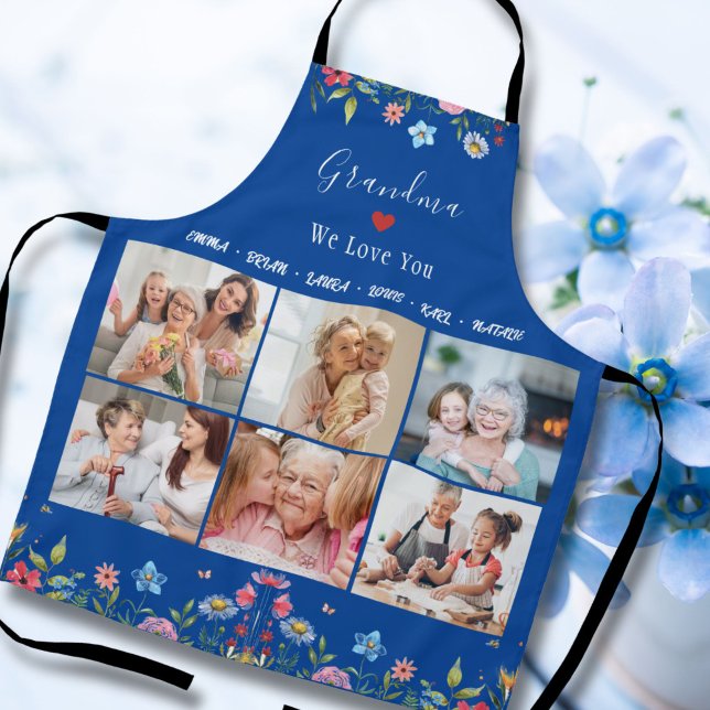 Tablier GRANDMA NOUS VOUS AIMONS Votre Nom Photo Collage A ("Cherish kitchen moments with our Mother's Day apron, adorned with 'Mama/Grandma, We Love You.')