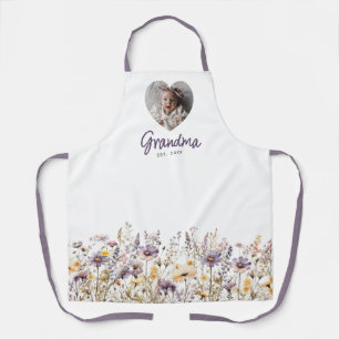 Tablier Grandma Purple Aquarelle Fleurs sauvages et cadeau