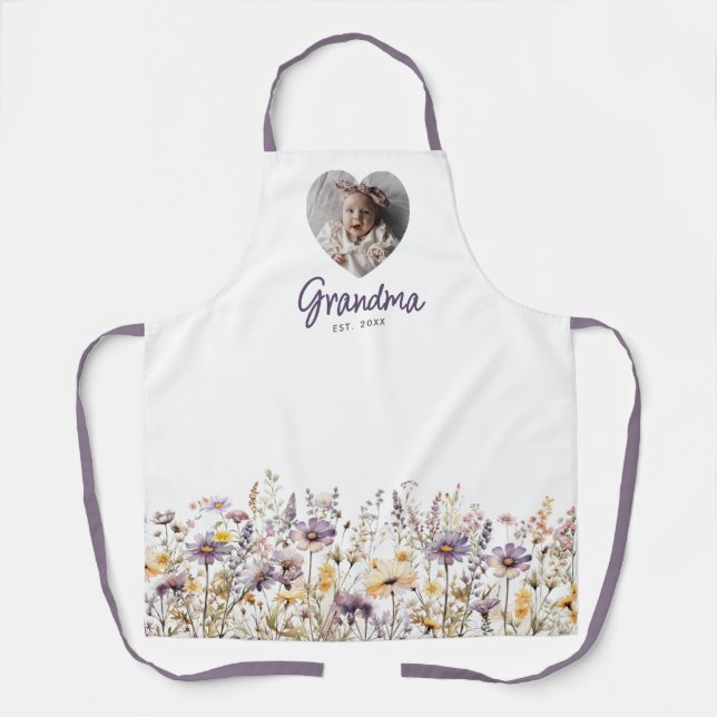 Tablier Grandma Purple Aquarelle Fleurs sauvages et cadeau (Recto)