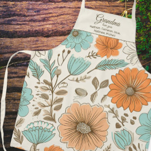 Tablier Grandma Vintage Retro Floral Grandkids Noms