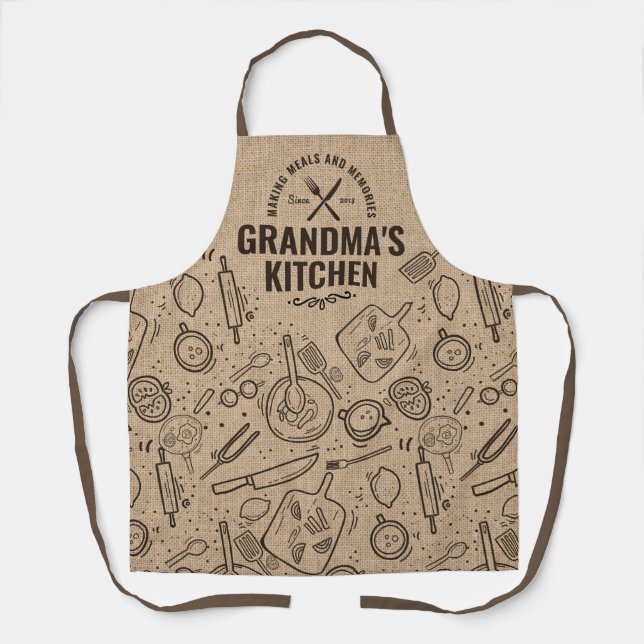 Tablier Grandmas Cadeau Nana Burlap Cuisine Baking Apron  (Recto)