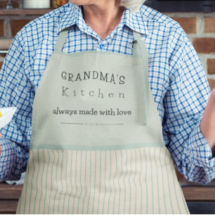 Tablier Grandma's Kitchen personnalisé Crème et rayures bl