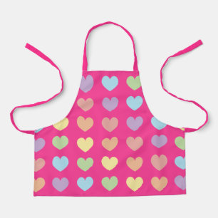 Tablier Grands cœurs pastel sur fond rose chaud