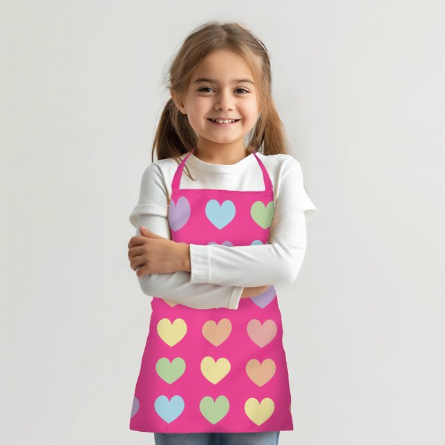 Tablier Grands Coeurs Pastel sur Rose Chaud (Créateur téléchargé)
