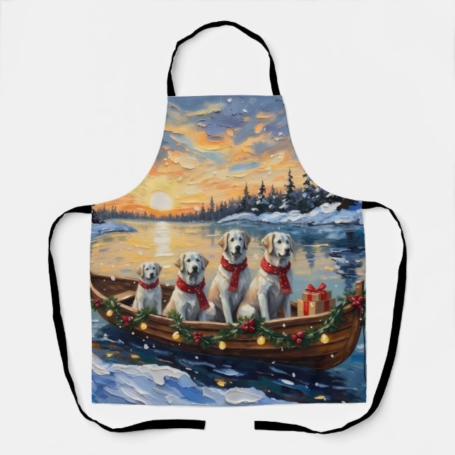 Tablier Grands Pyrénées Bateau de Noël pour les Fêtes (Recto)