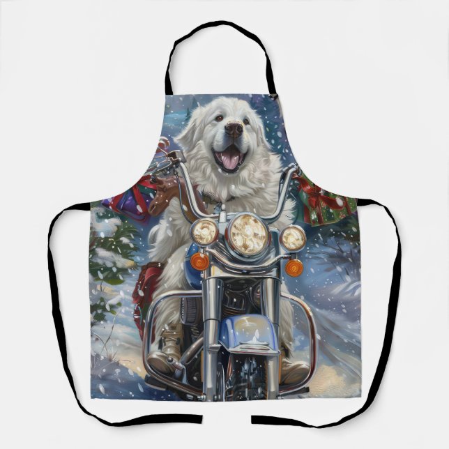 Tablier Grands Pyrénées Chien à moto Noël (Recto)