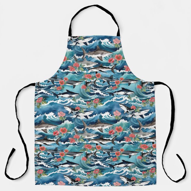 Tablier Grands Requins Blancs Dans Les Vagues De Crise Flo (Recto)