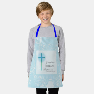 Tablier Grandson Baptême bleu dentelle personnalisée