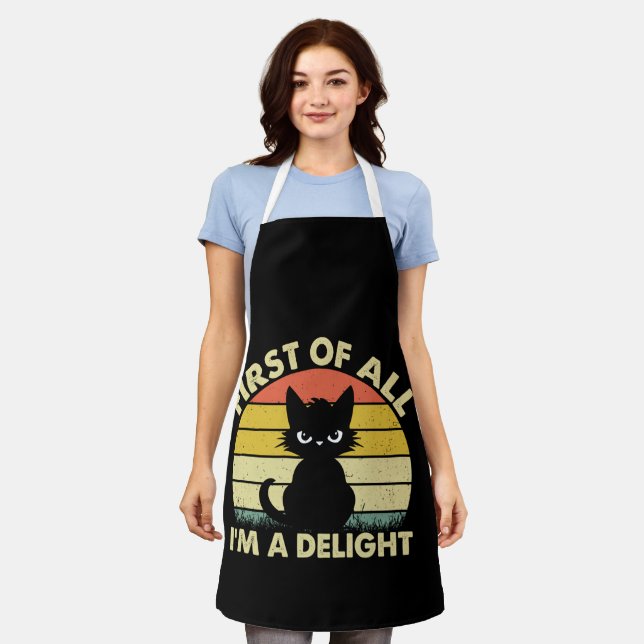 Tablier Graphique de chat drôle Sarcastique Tout d'abord j (Porté)