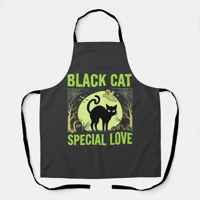Tablier Graphisme d'amour spécial chat noir Halloween (Recto)