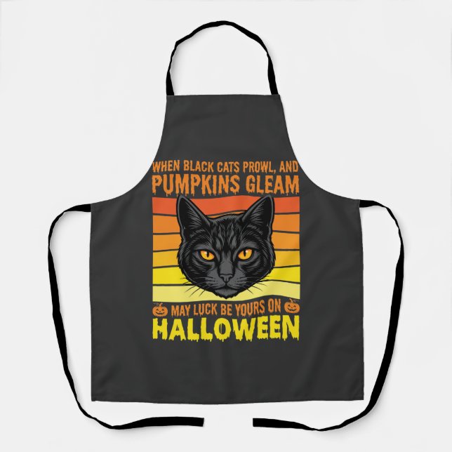 Tablier Graphisme de citrouille vintage Halloween chat noi (Recto)