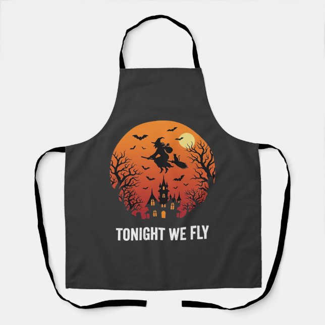 Tablier Graphisme de sorcière d'Halloween volant la nuit_1 (Recto)