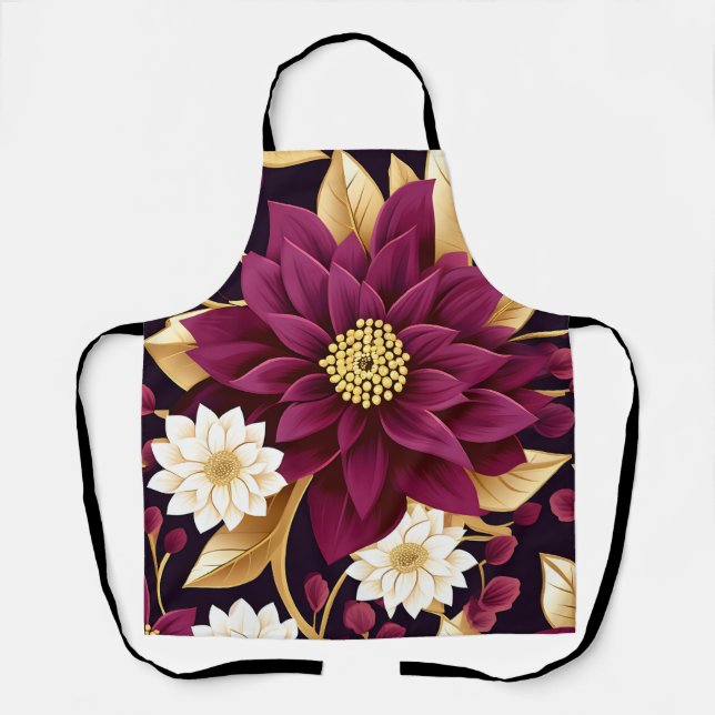 Tablier Gras Bourgogne Feuilles Or Et Floral (Recto)