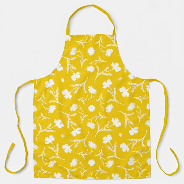 Tablier Gras Bright Jaune Floral Motif Cool Pop Moderne (Recto)