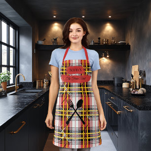 Tablier Gras Rouge Plaid Personnalisé avec Cuisine Ustensi