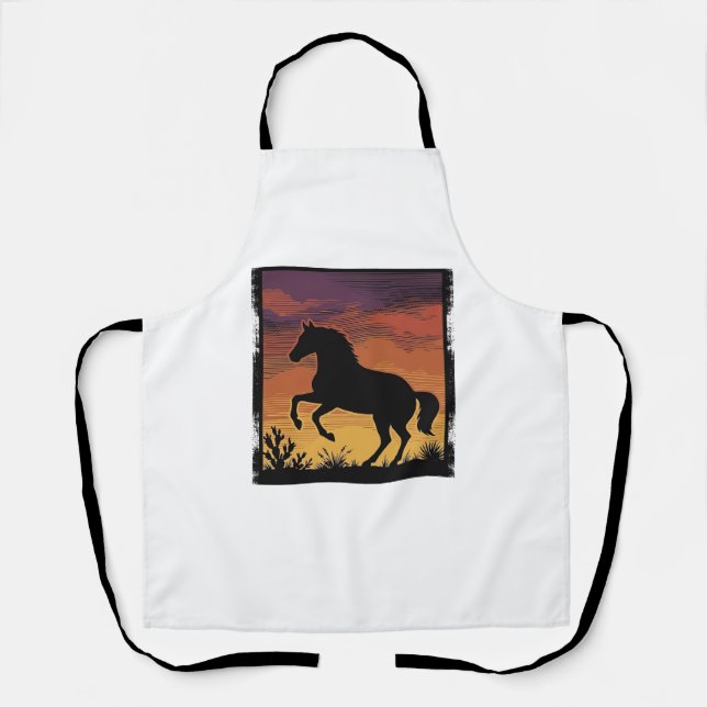 Tablier Gravure occidentale silhouette de cheval au couche (Recto)