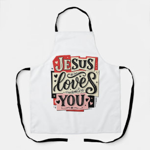 Tablier Gravure Vintage Jésus Vous Aime Typographie Chréti