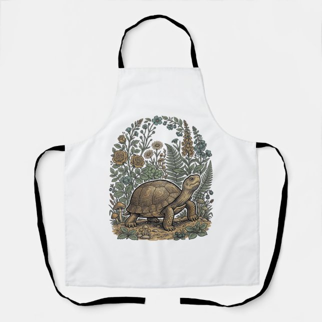 Tablier Gravure vintage tortue jardin botanique (Recto)